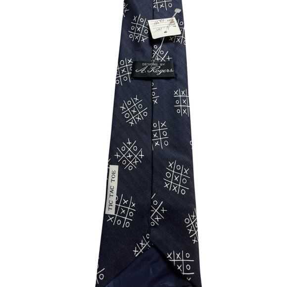 Vintage Designs By A. Rogers Men's Navy Tik Tan Toe Neck Tie - Picture 3 of 4